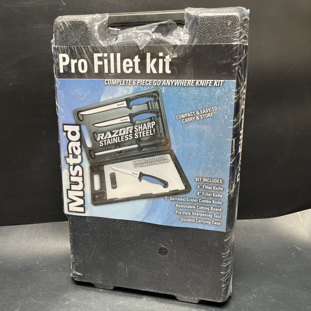 Mustad Pro Fillet Kit Stainless Steel 3 knives 6 pc with Hard Carry Case Sealed